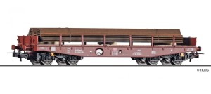 Wagon platforma typu Rmms 662 z ładunkiem profili stalowych, DB,  skala H0, TILLIG 77062