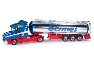Scania R TL siodłowiec z cysterna chromowaną "Spedition Bermes"  , skala H0, HERPA 159586