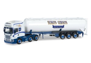 Scania R 2013 Topline 6x2 siodłowiec z silosem "Simon Gibson"  , skala H0, HERPA 303651