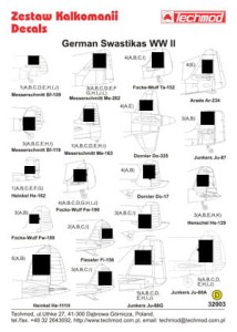 Zestaw Kalkomanii, Niemieckie swastyki , skala 1:32, Techmod 32003