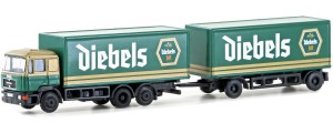 MAN F90 skrzynia z przyczepą, 3-osiowy "Diebels", skala N, MiNis/Lemke LC4606