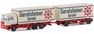 MAN F90 skrzynia z przyczepą, 3-osiowy "Gerolsteiner", skala N, MiNis/Lemke LC4604