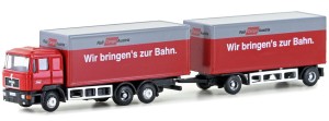MAN F90 skrzynia z przyczepą, 3-osiowy "Rail Cargo", skala N, MiNis/Lemke LC4608