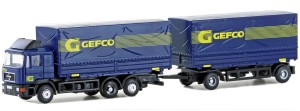 MAN F90 skrzynia z przyczepą, 3-osiowy "GEFCO", skala N, MiNis/Lemke LC4635