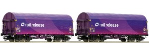 Zestaw 2-wagonów towarowych typu Shimmns, Railrelease,  skala TT, ROCO 6680024