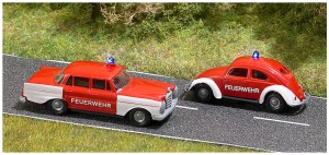 Zestaw 2-samochodów straży pozarnej, model funkcyjny, skala H0, BUSCH 5613