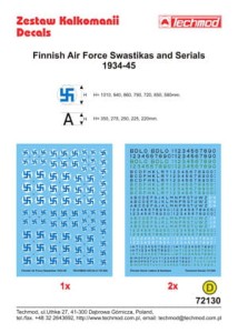 Zestaw Kalkomanii, Finnish Air Force Swastikas and Serials 1934-45, skala 1:72, Techmod 72130