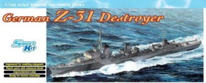 Okręt, German Z-31 Destroyer, skala 1:700, DRAGON 7126