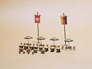 Stoły, krzesła, parasole, maszty flagowe , skala H0, VOLLMER 45143